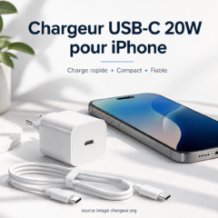Chargeur USB-C 20W pour iPhone avec câble de charge rapide