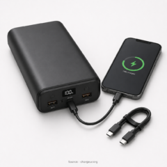 Batterie externe grande capacité avec smartphone en charge par câble USB-C
