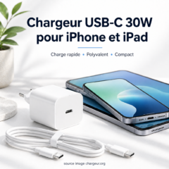 Chargeur USB-C 30W pour iPhone et iPad avec câble de charge rapide