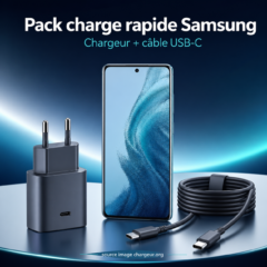 Pack charge rapide Samsung avec chargeur secteur et câble USB-C