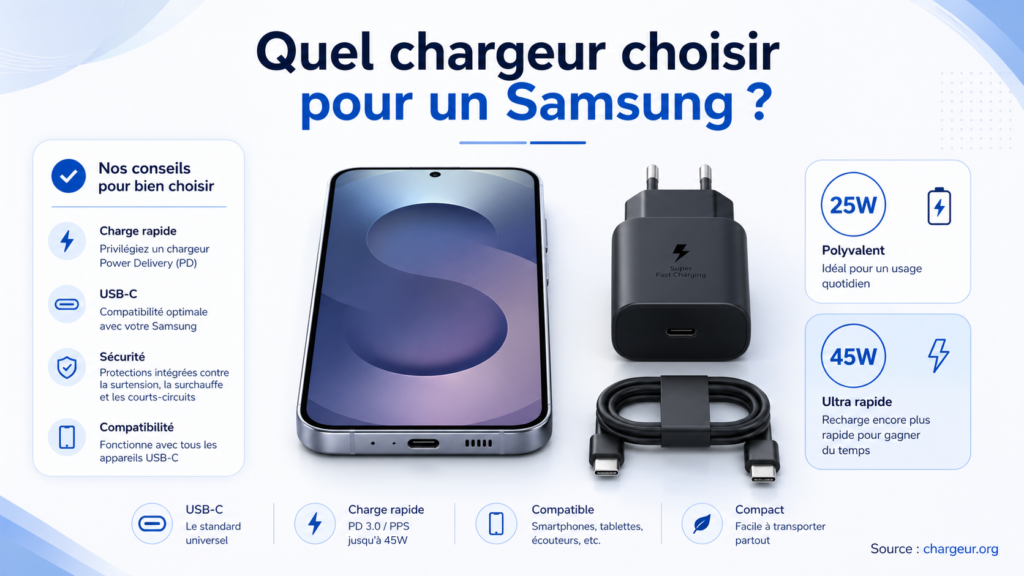 Chargeur USB-C pour Samsung avec câble adapté